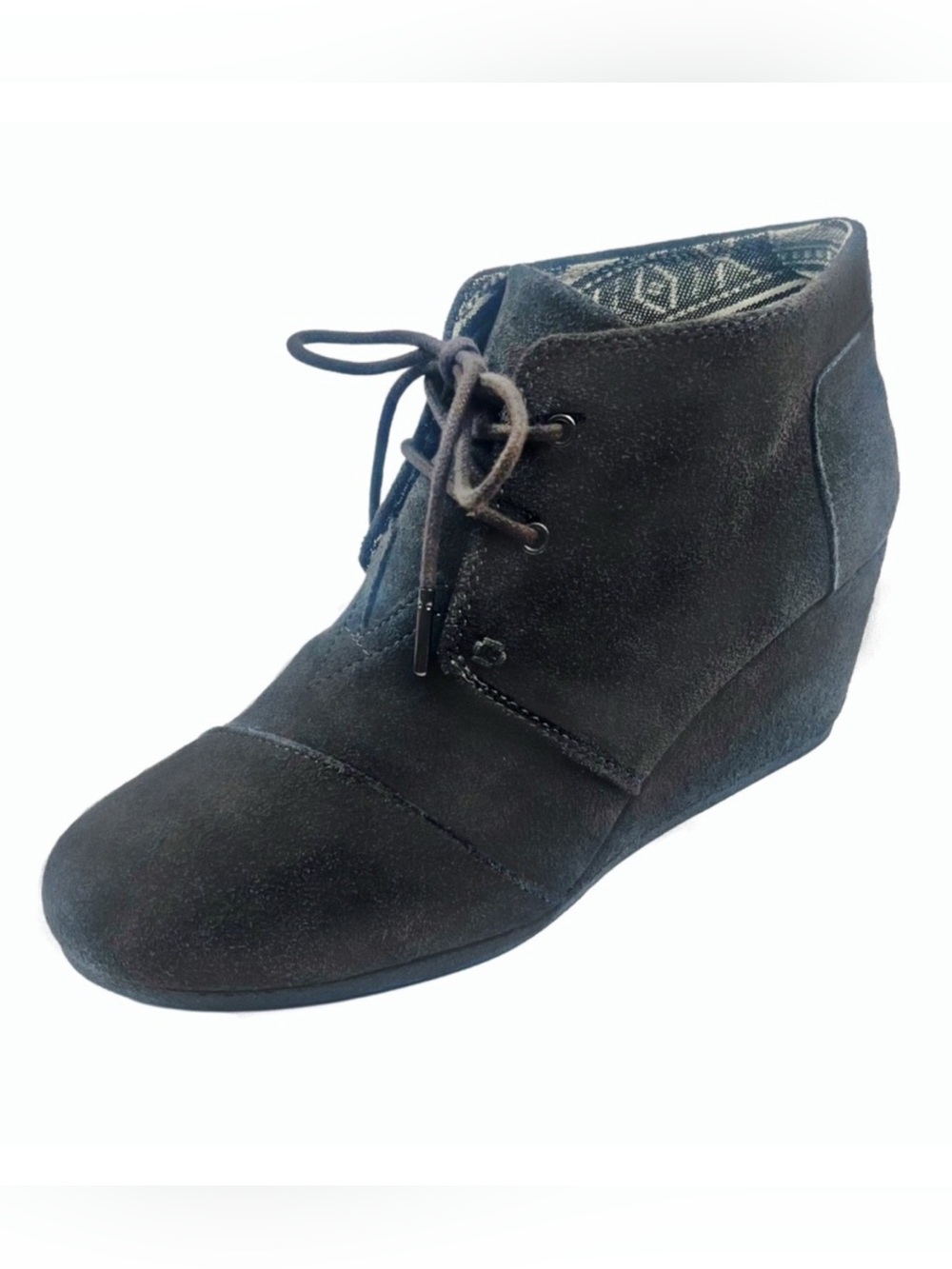 Toms Women’s Gray Suede Wedge Lace Up Bootie Sz 10